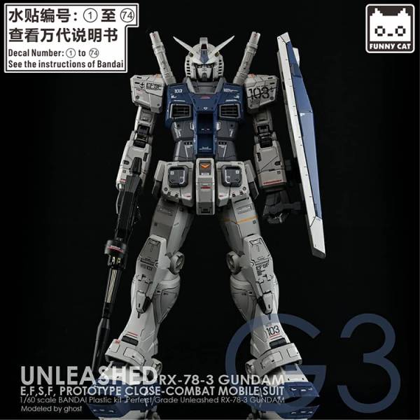 方貓水貼 PGU RX-78-3 鋼彈 G3 螢光專用水貼  FP20-G3 方貓水貼 PGU RX-78-3 鋼彈 G3 螢光專用水貼  FC-PGUG3