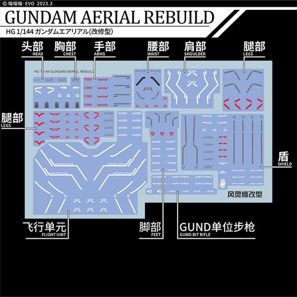 EVO水貼 HG 水星魔女水貼 風靈修改型 鐵騎 傳令騎兵 合集 熒光 專用水貼 EHM05 EVO水貼 HG 水星魔女水貼 風靈修改型 鐵騎 傳令騎兵 合集 熒光 專用水貼 EHM05