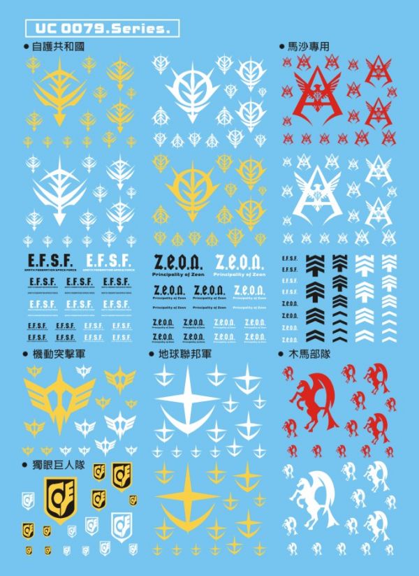 大林水貼-UC0079勢力系列 大林水貼,鋼彈水貼,模型水貼,水貼