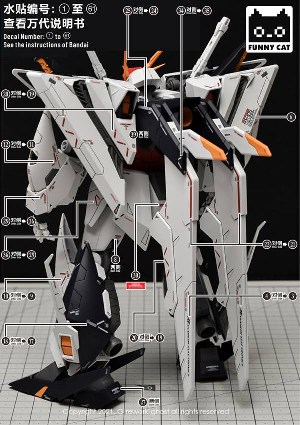 方貓水貼 Grework HG 1/144 柯西鋼彈 螢光 專用水貼 方貓水貼 Grework HG 1/144 柯西鋼彈 螢光 專用水貼