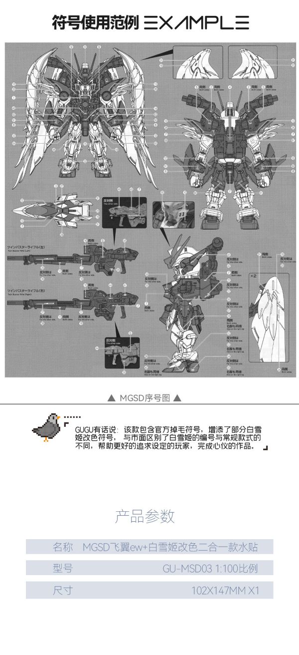 咕廠長 GU水貼 萬代 MGSD 飛翼鋼彈 天使鋼彈 高清晰 專用水貼 GU-MSD03 咕廠長 GU水貼 萬代 MGSD 飛翼鋼彈 天使鋼彈 高清晰 專用水貼 GU-MSD03