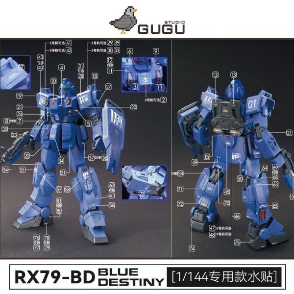 GUGU水貼 萬代 HGC 1/144 蒼藍命運 1/2/3號機水貼#GUH207 GUGU水貼 萬代 HGC 1/144 蒼藍命運 1/2/3號機水貼#GUH207