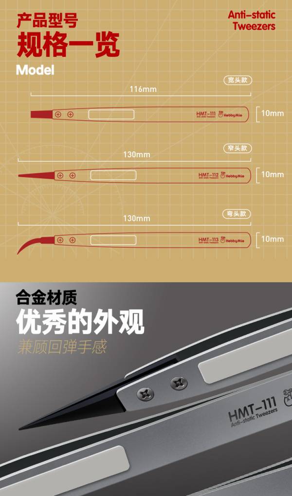 喵匠-防靜電鑷子 HMT-111寬頭款 水貼 零件 喵匠.模型製作工具.鋼彈