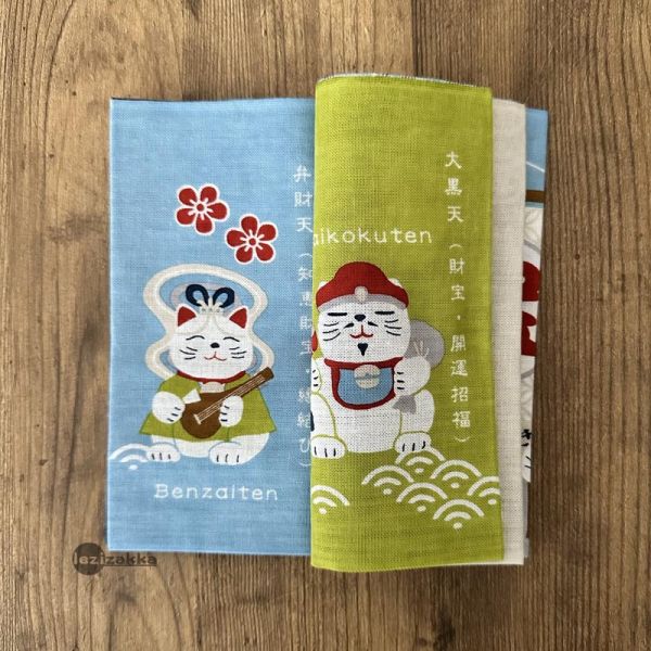 日本棉紗繪本手拭布 貓咪七福神 濱文様.てぬぐい.日本貓.手拭布.居家裝飾,喬遷誌喜.搬家禮物,開店開業禮物.開張大吉,開幕送禮