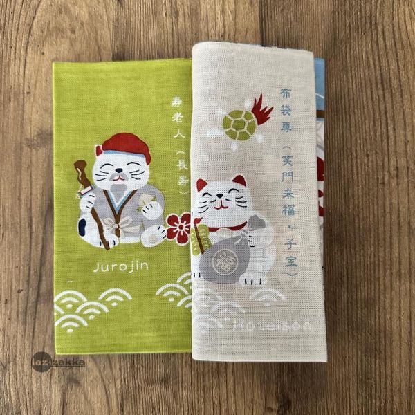 日本棉紗繪本手拭布 貓咪七福神 濱文様.てぬぐい.日本貓.手拭布.居家裝飾,喬遷誌喜.搬家禮物,開店開業禮物.開張大吉,開幕送禮
