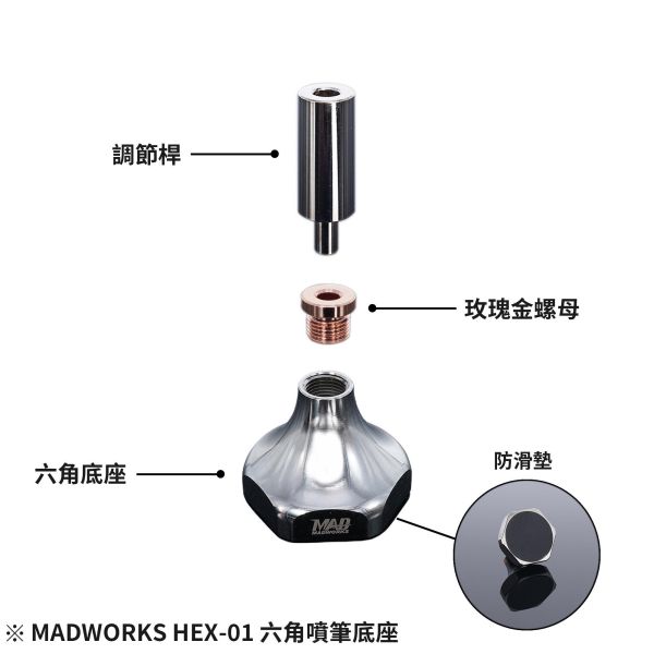 預購4月 MADWORKS HEX-01 六角噴筆底座 <適用各種1/8規格的噴筆> MADWORKS,鷹嘴刀,刻線刀,砂紙,研磨海綿,削切