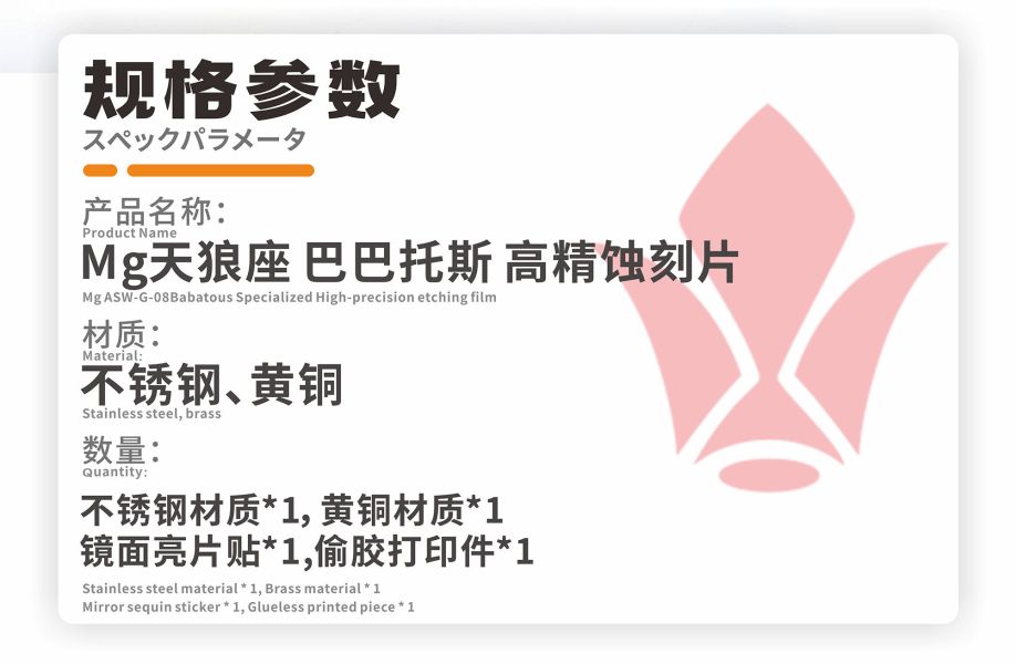 新月 MG天狼型獵魔鋼彈 蝕刻片(背膠款)+鏡面銀亮貼紙 另贈細節改套 