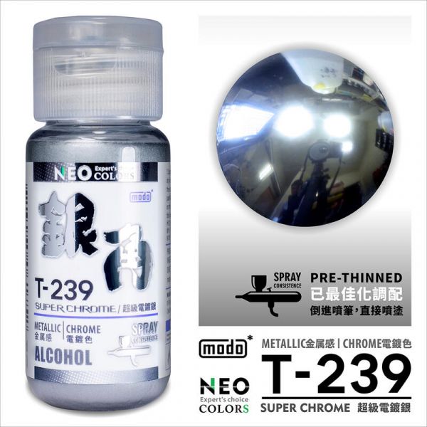 摩多製漆所 MODO 硝基漆 T-239 銀角 超級電鍍銀 30ml <新配方新包裝> 