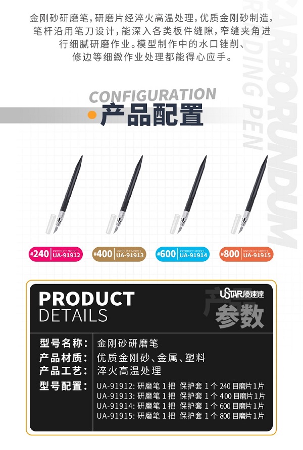 優速達 USTARS 金剛砂研磨筆 筆刀型銼刀 #240 #400 #600 #800 