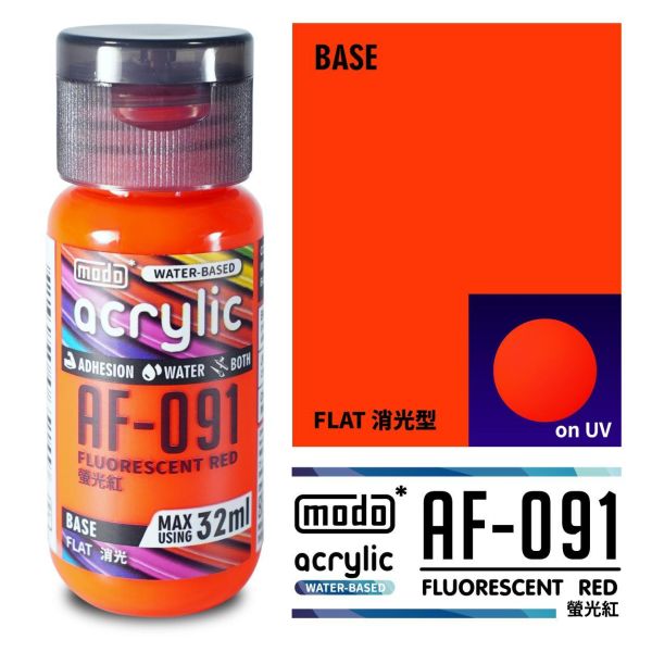摩多製漆所 MODO 水性漆 AF-091 螢光紅 32ml 