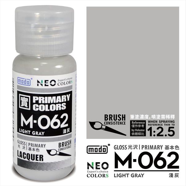 摩多製漆所 MODO 硝基漆 M-062 淺灰 筆塗用濃度 30ml <新配方新包裝> 