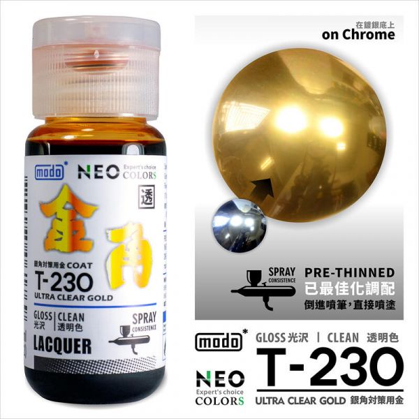 摩多製漆所 MODO 硝基漆 T230 金角 電鍍對策用金色 30ml <新配方新包裝> 