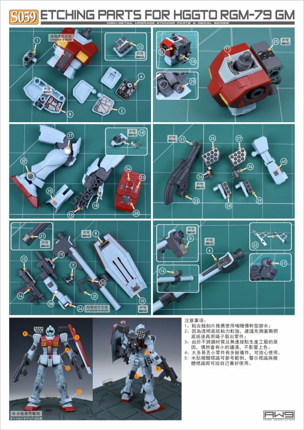 鋼魂 AW9 S59 HG MSD RGM-79 吉姆 專用蝕刻片 附水貼 