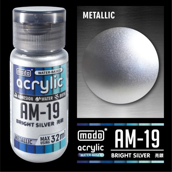摩多製漆所 MODO 水性漆 金屬色 AM-19 亮銀 32ml 