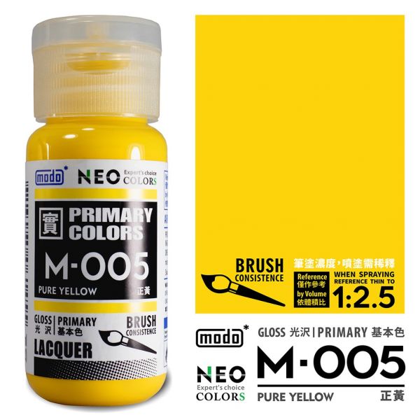 摩多製漆所 MODO 硝基漆 M-005 正黃 筆塗用濃度 30ml <新配方新包裝> 