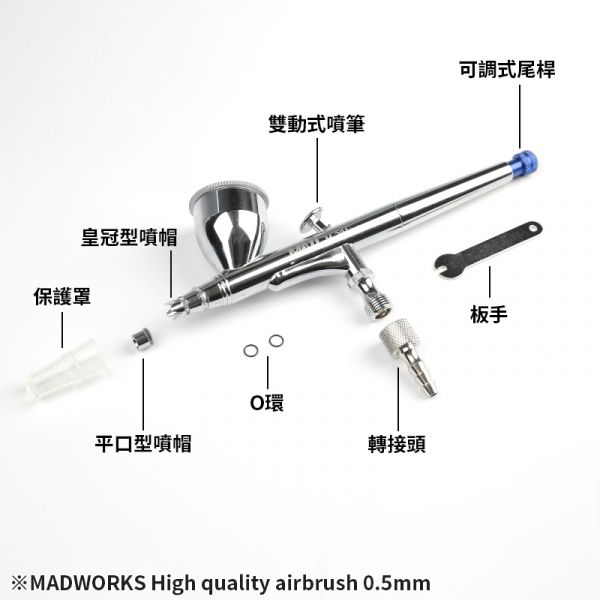 MADWORKS M-202+ 雙動式噴筆 0.5mm <加固噴嘴螺牙及增加O環氣密> 