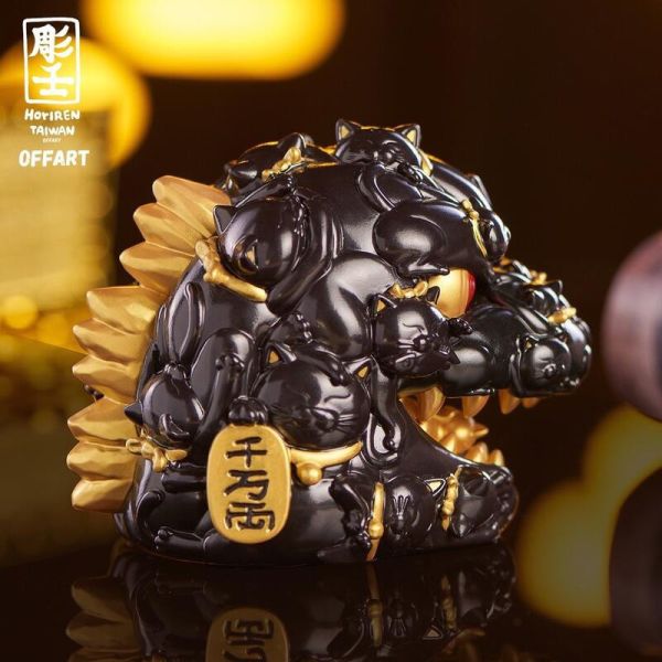 預購8月 OFFART X 雕壬 百貓紅蓮 迷你招財頭雕 墨金版 