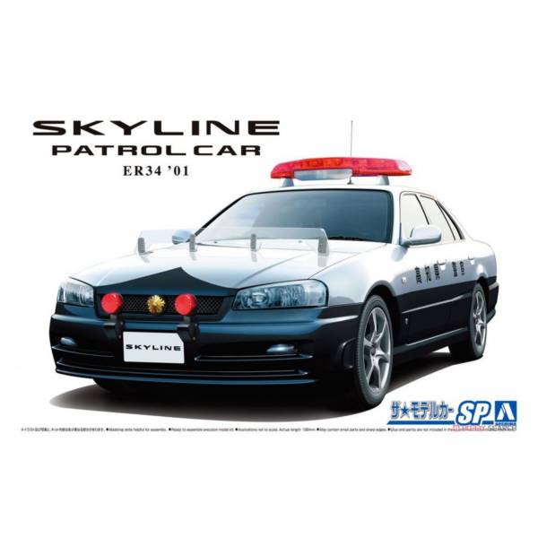 青島社 AOSHIMA 1/24 汽車模型 模型車 No.SP 061251 日產 Skyline ER34 巡邏車 '01 組裝模型 AOSHIMA 1/24 閃電霹靂車 阿斯拉 AKF-0/G LIFTING TURN模式