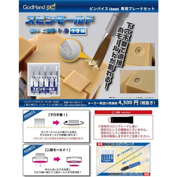神之手 GodHand CSB-1-3 平底鑽孔刻刀組1.0~3.0mm 