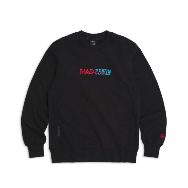 預購Q4 EDWIN x MADWORKS狂熱烈火文字刺繡電馭寬版長袖T-黑 