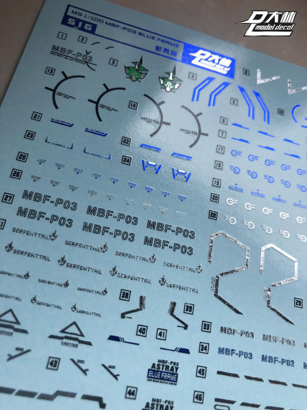 DL大林水貼 S18 MG MB 全武裝型異端鋼彈藍色機 藍異端 彩色電鍍燙金 高品質超薄水貼 
