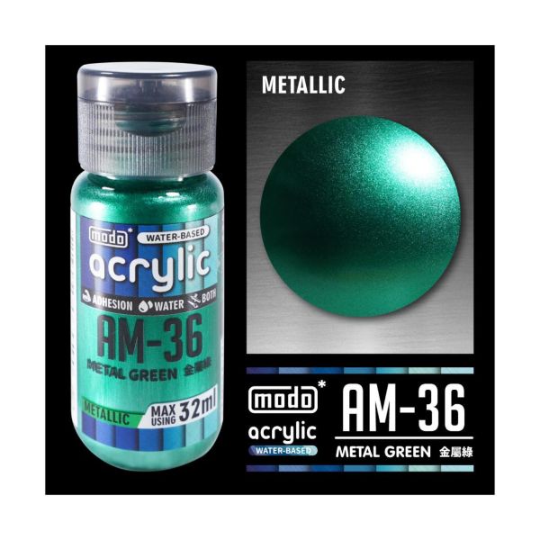 摩多製漆所 MODO 水性漆 金屬色 AM-36 金屬綠 32ml 