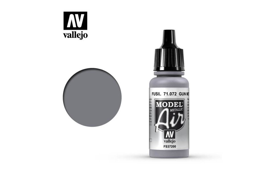 西班牙 Vallejo AV水性漆 Model Air 71072 - 槍鐵色（金屬色）Gun Metal 17ml 