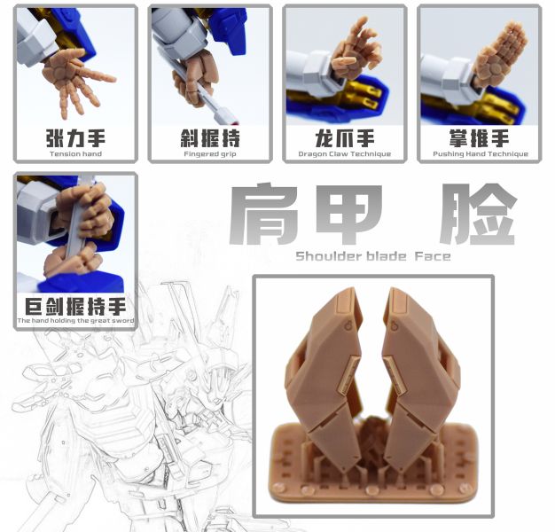 預購8月 MADWORKS 新月 RG閃光鋼彈-造型手三對+肩甲+臉部 改件（透明/膚色)2種選擇 