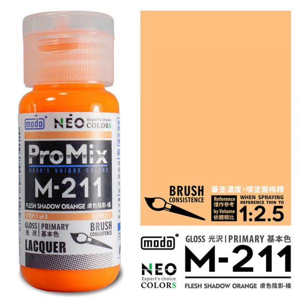 摩多製漆所 MODO 硝基漆 M-211 膚色陰影-橘 筆塗用濃度 30ml <新配方新包裝> 