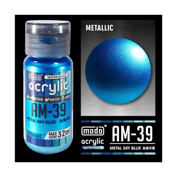 摩多製漆所 MODO 水性漆 金屬色 AM-39 金屬天藍 32ml 