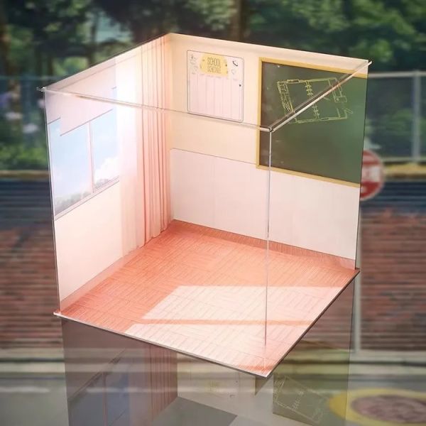 廣角背景互卡結構展示盒30*30*30 粉紅教室 無燈 