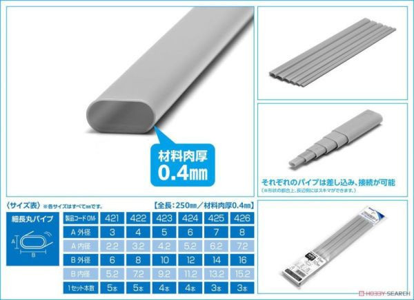 WAVE OM-422 塑膠材料 扁圓管(灰) 4*8mm(5支入) 