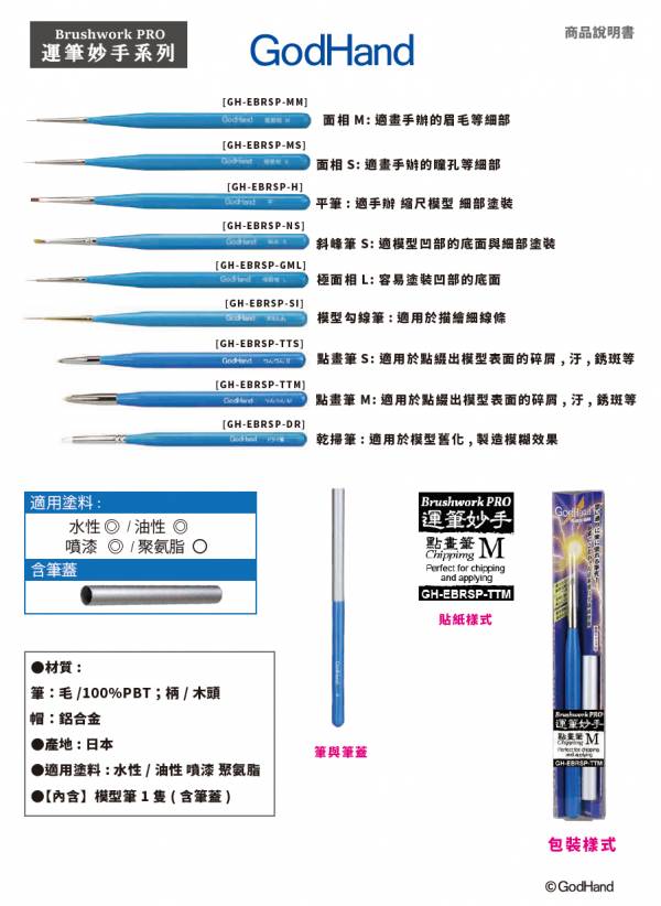 神之手 GodHand EBRSP-SI 神之筆 模型勾線筆 (含筆蓋) 