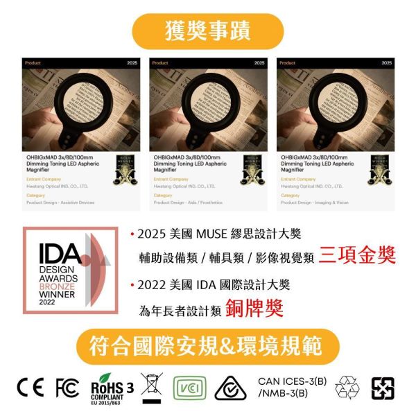 預購1-2周到貨 MADWORKS 聯名款 OHBIG 大鏡面LED調光調色放大鏡 2.3x 5D 球面白玻 鵝頸桌夾式 AL001-S5DT02 