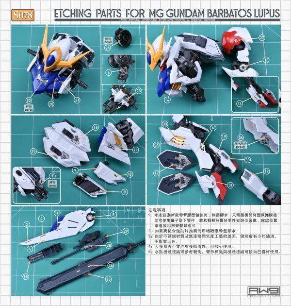 鋼魂 AW9 S078 MG 1/100 天狼型獵魔鋼彈專用蝕刻片 附水貼 