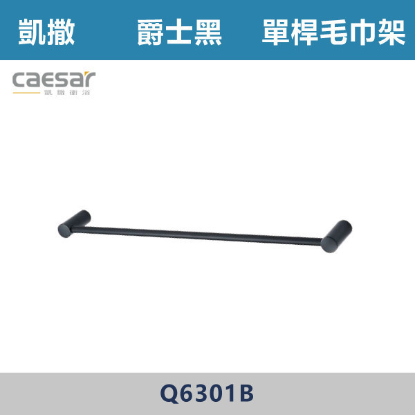 【CAESAR凱撒】單桿毛巾架 -(爵士黑)- Q6301B 台灣製造,304不銹鋼,不銹鋼,毛巾架,置物架,收納籃,毛巾桿,衛生紙架,手機架,置物平台,掛鉤,掛衣鉤,衣掛鉤,捲筒衛生紙架,黑色,雙桿,單桿,鋅合金,烤黑