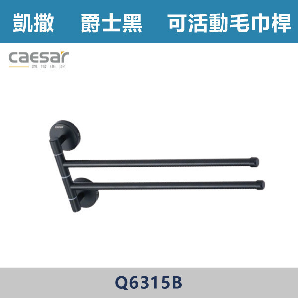 【CAESAR凱撒】可活動毛巾桿 -(爵士黑)- Q6315B 台灣製造,304不銹鋼,不銹鋼,毛巾架,置物架,收納籃,毛巾桿,衛生紙架,手機架,置物平台,掛鉤,掛衣鉤,衣掛鉤,捲筒衛生紙架,黑色,雙桿,單桿,鋅合金,烤黑