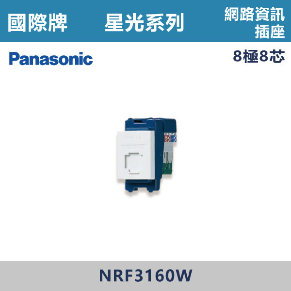 【國際牌】網路資訊插座 8極8芯 星光開關 -(白殼)- NRF3160W 國際牌,星光系列,開關插座,開關面板,橫式雙插,雙插附接地,1孔,2孔,3孔,興光開關,設計師,水電,裝修,小資族,白色開關,社區,建案,大樓,裝潢,平價,電話插座