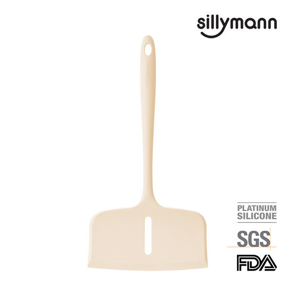 【韓國sillymann】100%鉑金矽膠寬版一體成型煎鏟(奶油白) sillymann,韓國製造,廚具,炒鏟,煎鏟,可瀝油,大鏟面,好翻面,鉑金矽膠,環保材質,安全無毒,不刮傷鍋具,防滑,輕巧,耐高溫,沸水消毒,微波爐消毒,蒸氣鍋消毒,紫外線消毒,不易變形,半永久性