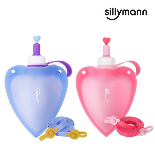 【韓國sillymann】 100%鉑金矽膠兒童便攜捲式鉑金矽膠心型水瓶-250ml 