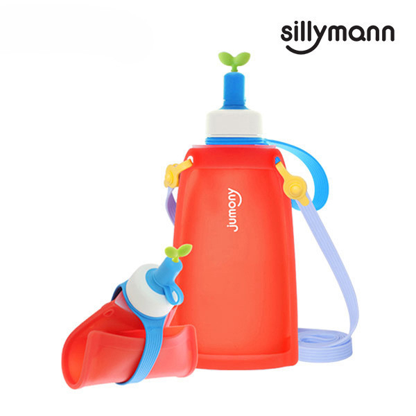 【韓國sillymann】 100%鉑金矽膠兒童便攜捲式鉑金矽膠水瓶-300ml(甜椒紅) 