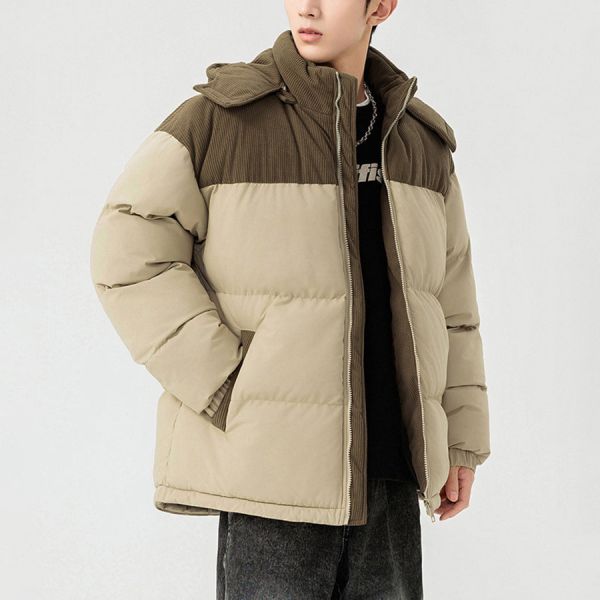 寒盾連帽潮流棉絨保暖外套 - 2配色 幕峰MuFeng,拼色棉服,面包服外套,加厚保暖外套,可拆卸連帽,潮牌男裝,棉絨內裡,秋冬穿搭,寬鬆外套,休閒保暖衣