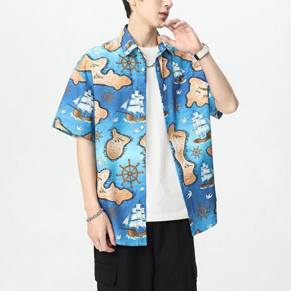 航海輕薄印花襯衫短袖 - 1配色 幕峰MuFeng,輕薄,襯衫,單穿,外搭,夏天,速乾,短袖,網路購物,襯衫