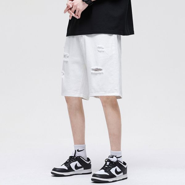 高街破洞牛仔五分短褲 - 2配色（限時特賣 - 5折） 幕峰MuFeng,男裝特賣,5折優惠,快閃活動,限時出清,網路購物,男裝品牌,超值優惠,時尚穿搭,2025特賣