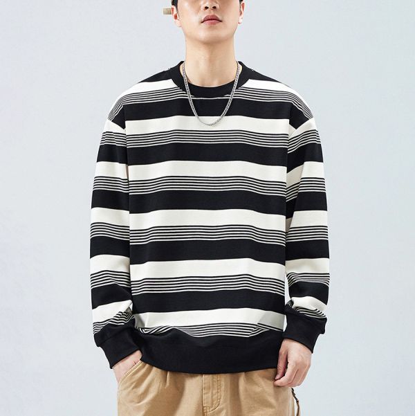 縱條重磅潮流條紋長袖 - 3配色 幕峰MuFeng,條紋上衣,重磅衛衣,圓領長袖,潮流男裝,秋冬穿搭,寬鬆版型,質感上衣,百搭長袖,街頭時尚