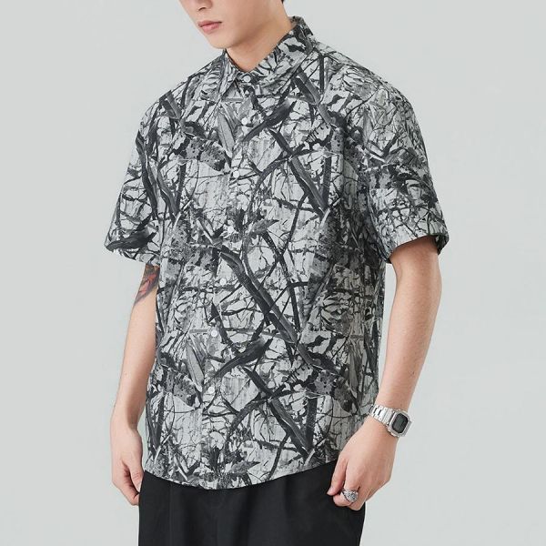 拓遠復古輕薄襯衫短袖 - 2配色 幕峰MuFeng,短袖襯衫男,寬鬆襯衫,夏季襯衫,潮流男裝,街頭風穿搭,痞帥風格,透氣襯衫,休閒上衣,百搭襯衫