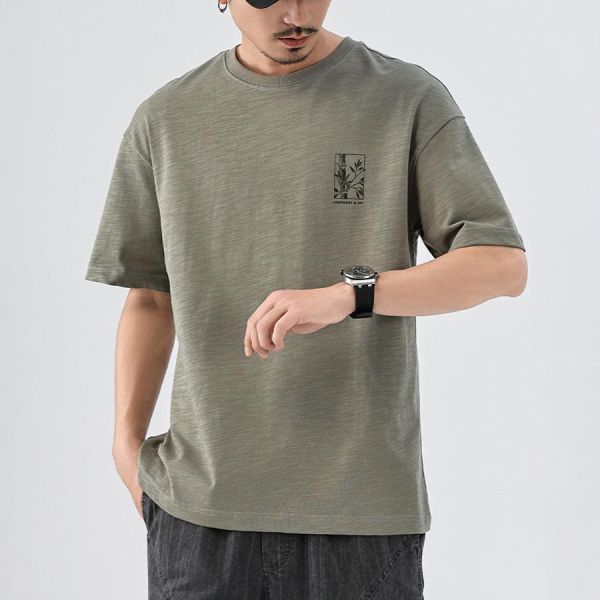 竹隱質感印花休閒短袖 - 2配色 幕峰MuFeng,竹節棉短袖,印花T恤男,夏季短袖,寬鬆T恤,潮流男裝,透氣上衣,戶外穿搭,休閒短袖,男士T恤
