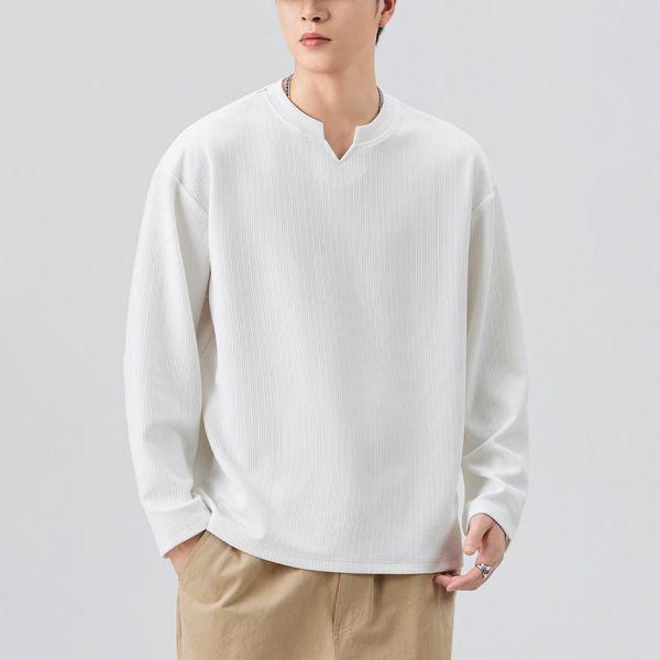 啟嶺小V開口圓領休閒長袖 - 3配色（限時特賣 - 5折） 幕峰MuFeng,男裝特賣,5折優惠,快閃活動,限時出清,網路購物,男裝品牌,超值優惠,時尚穿搭,2026特賣