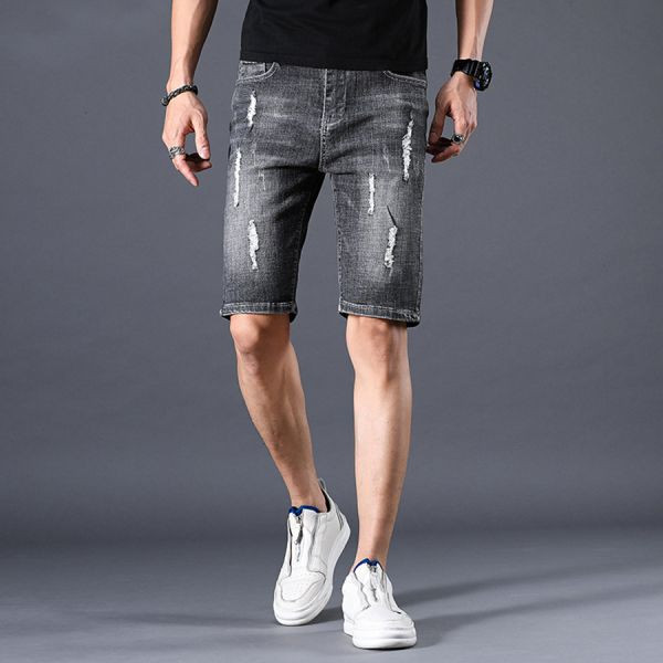 涅瓦彈力破洞修身牛仔短褲 - 1配色（限時特賣 - 5折） 幕峰MuFeng,男裝特賣,5折優惠,快閃活動,限時出清,網路購物,男裝品牌,超值優惠,時尚穿搭,2025特賣