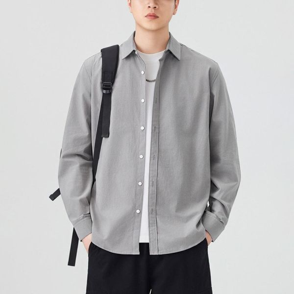 簡約純棉休閒襯衫長袖 - 4配色 幕峰MuFeng,純棉襯衫男,洗水襯衫,寬鬆襯衫,長袖襯衫男,休閒襯衫,日系襯衫,百搭襯衫,男士上衣,簡約男裝